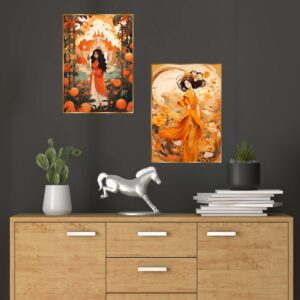 Set of Two Wall Paintings for Wall Dacoration Golden Framed Wall Paintings for Living Room & Bedroom Wall Art for Home Decoration & Office Wall Dรฉcor (14x11 inch CH-GD2-20)